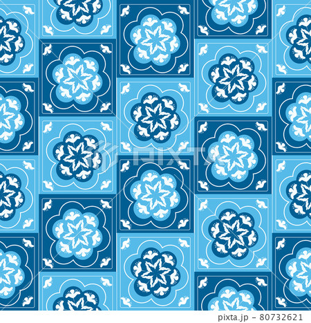 Sicilian Blue Ceramic tile pattern, repeating texture print, background. Vector illustration Sicilian Blue Ceramic tile pattern, repeating texture print, background. Vector illustration 80732621