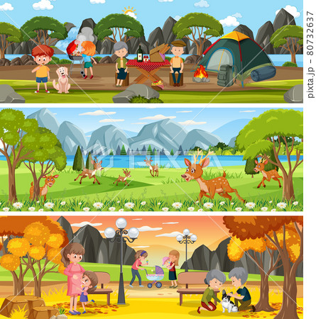 Different nature landscape at daytime scene with cartoon character Different nature landscape at daytime scene with cartoon character 80732637