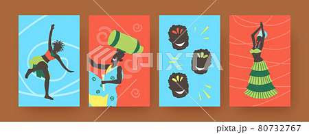 Set of contemporary art posters with African folk dancers 80732767