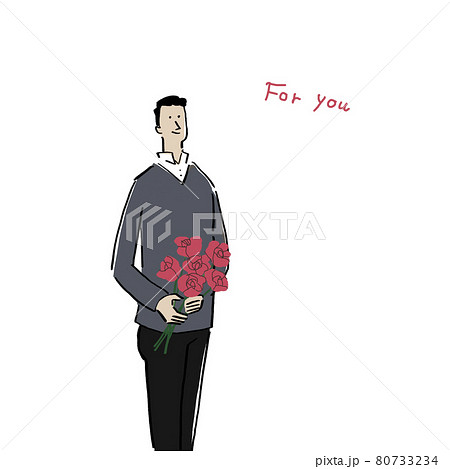 バラの花束 ブーケを持った男性 愛 情熱 赤い 花 告白 プレゼント For You のイラスト素材
