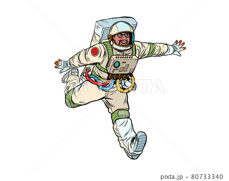 A happy astronaut flies in weightlessness, isolated on a white background. cosmos 80733340