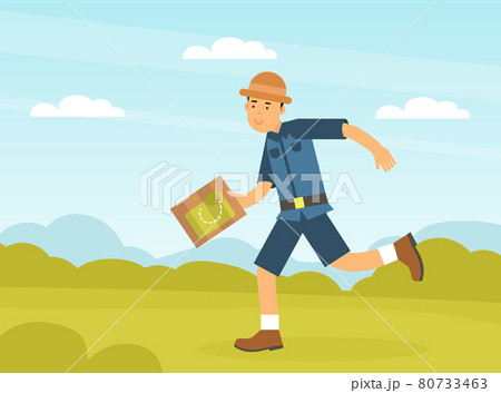 Man Archaeologist with Map Searching for Material Remains Vector Illustration 80733463