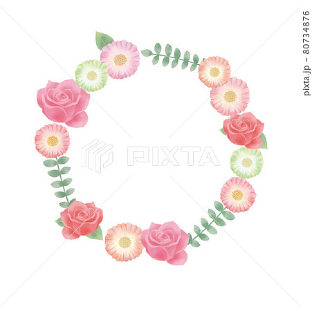 水彩タッチのボタニカルな花のリースのイラストレーションのイラスト素材