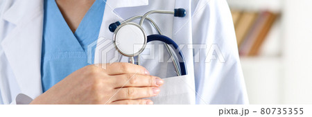 Doctor chest with stethoscope in pocket closeup 80735355