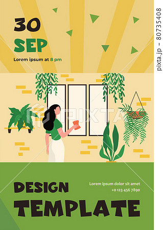 Woman washing window among home plants 80735408