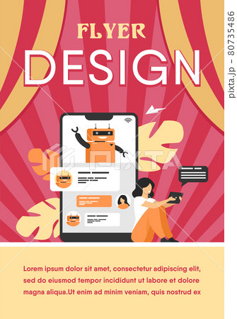 Tiny woman using mobile assistant with chatbot Tiny woman using mobile assistant with chatbot 80735486