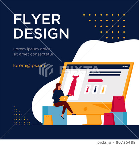 Tiny woman choosing dress in online store via laptop Tiny woman choosing dress in online store via laptop 80735488