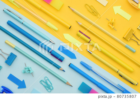 Two-color concept for school and office stationery. Two-color concept for school and office stationery. 80735807