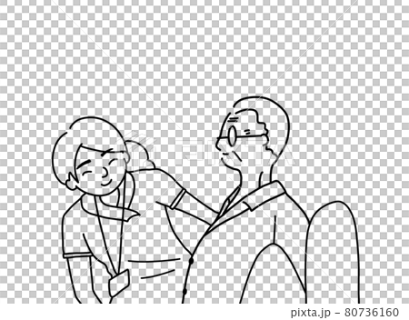 おじいさんを介助する女性介護士 80736160