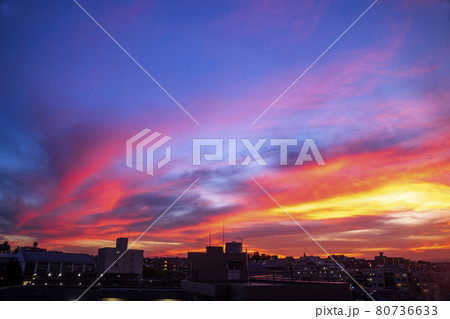 ある真夏の夕方の空の光景 80736633