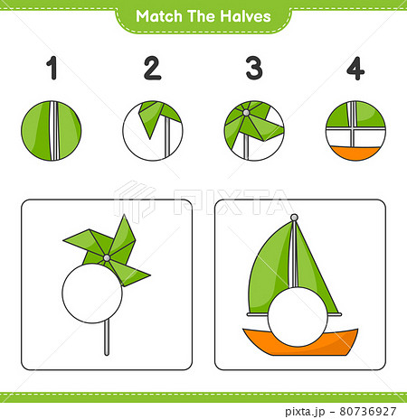 Match the halves. Match halves of Sailboat and Pinwheels. Educational children game, printable worksheet, vector illustration Match the halves. Match halves of Sailboat and Pinwheels. Educational children game, printable worksheet, vector illustration 80736927
