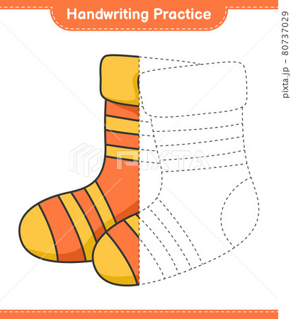 Handwriting practice. Tracing lines of Socks. Educational children game, printable worksheet, vector illustration 80737029