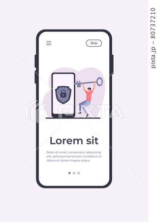 Tiny man unlocking mobile phone with golden key 80737210