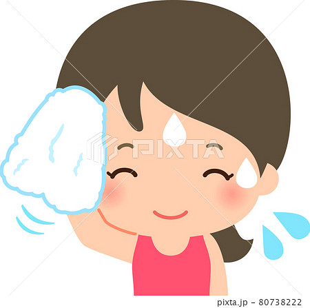 タオルで汗を拭く笑顔の女性のイラスト素材
