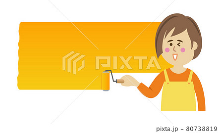 壁をペイントする主婦のイラストイメージ 壁をペイントする主婦のイラストイメージ 80738819