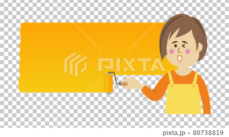 壁をペイントする主婦のイラストイメージ 壁をペイントする主婦のイラストイメージ 80738819