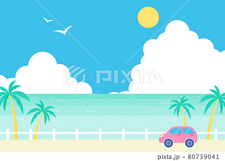 晴れた日に海岸沿いを走る車の背景素材のイラスト素材