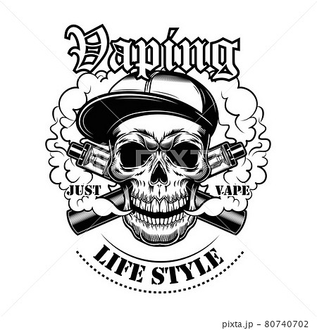 Vaping skull in gangsta cap vector illustration 80740702