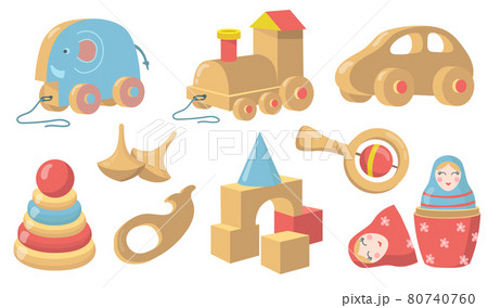 Vintage wooden toys flat item set 80740760