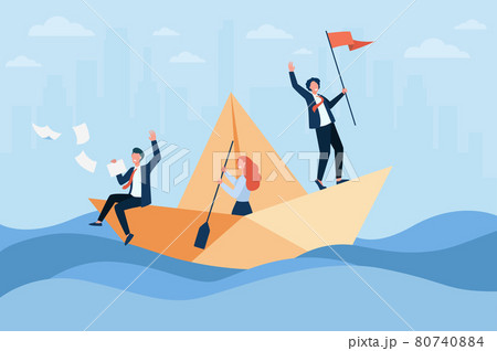 Successful business leader with flag sailing boat 80740884