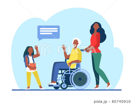 Senior man in wheelchair meeting with granddaughter Senior man in wheelchair meeting with granddaughter 80740910