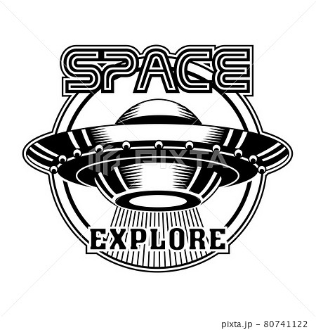 Retro Badge With Ufo Vector Illustrationのイラスト素材