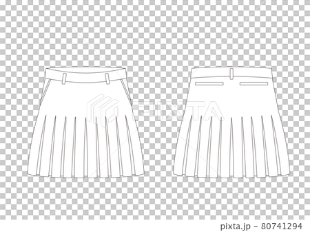 ゴルフ プリーツスカート ヒダ多数 ポケット有り テンプレート 表裏 白のイラスト素材