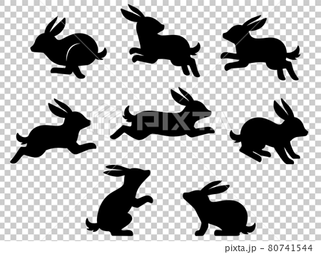 ウサギのシルエットイラストセット 走る 立つ 座る のイラスト素材
