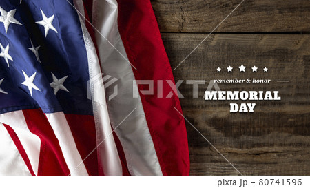 Top view Flag of the United States of America on wooden background. Memorial Day and Veterans Day concept. 80741596