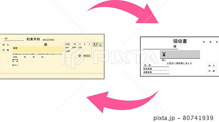 手形と領収書の受け渡しイメージ 手形と領収書の受け渡しイメージ 80741939