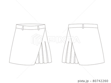 ゴルフ 巻きスカート ミニ 帯多数 プリーツ ポケット無し テンプレート 表裏 白のイラスト素材