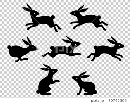 細身のウサギのシルエットイラストセット 走る 立つ 座る のイラスト素材