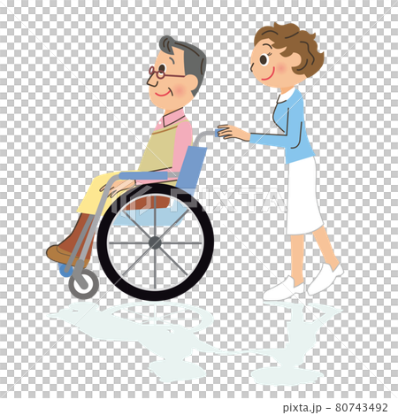 看護婦と車椅子のおじいさん 80743492