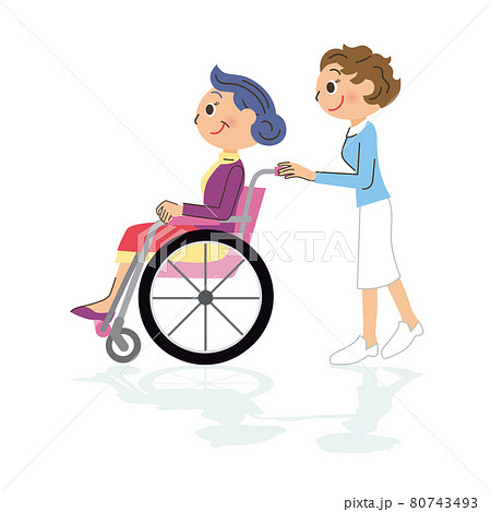 看護婦と車椅子のおばあさん 80743493