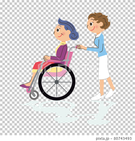 看護婦と車椅子のおばあさん 80743493