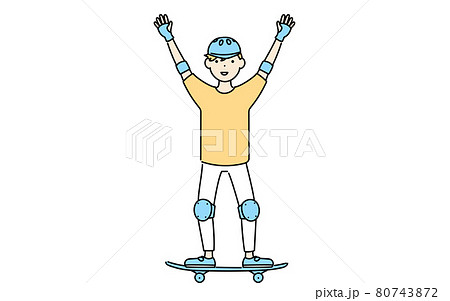 スケートボードに乗って手を振る男の子 80743872