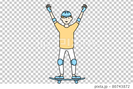 スケートボードに乗って手を振る男の子 80743872