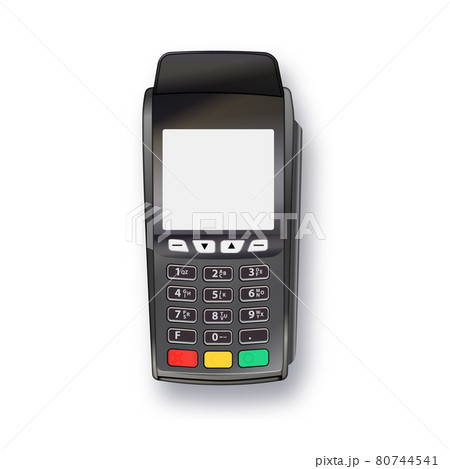 Payment machine. POS terminal Bank payment terminal design template, Mockup. Vector Realistic black isolated Payment machine. POS terminal Bank payment terminal design template, Mockup. Vector Realistic black isolated 80744541
