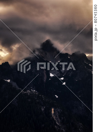 Aerial View from Airplane of a Valley in Canadian Mountain Landscape. Aerial View from Airplane of a Valley in Canadian Mountain Landscape. 80745360