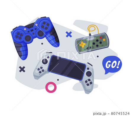Game Joysticks, Modern And Retro Gamepad Controller Consoles Set Vector Illustration 80745524