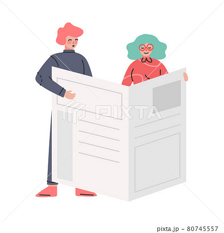 People Reading Newspaper, Fake News, Different Opinions of Facts Disseminating Cartoon Vector Illustration 80745557