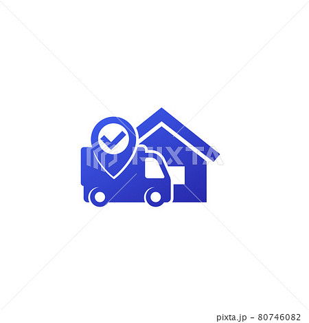 Home delivery icon with a van on white 80746082