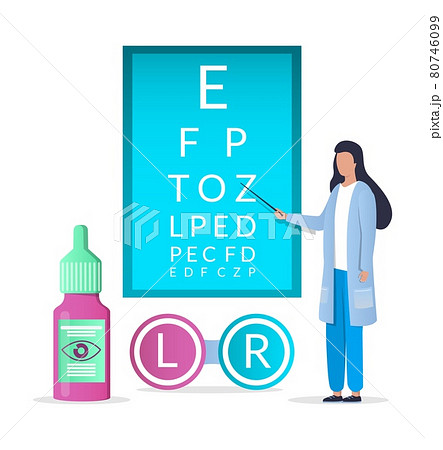 Doctor ophthalmologist eyesight check up, contact lenses, vector illustration. Vision test and correction, eye health. Doctor ophthalmologist eyesight check up, contact lenses, vector illustration. Vision test and correction, eye health. 80746099