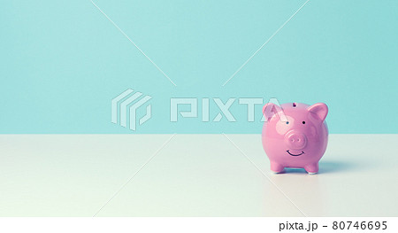 ceramic pink piggy bank on a blue background. Concept of increasing income from bank accounts, savings, copy space ceramic pink piggy bank on a blue background. Concept of increasing income from bank accounts, savings, copy space 80746695