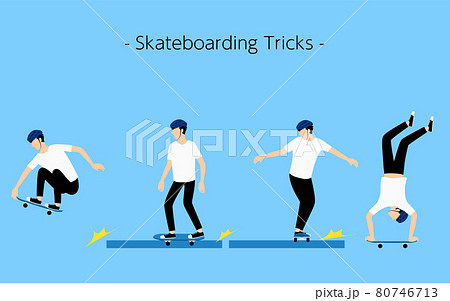 スケボー（スケートボード）のトリック　グラブ、グラインド、スライド、ハンドスタンド 80746713