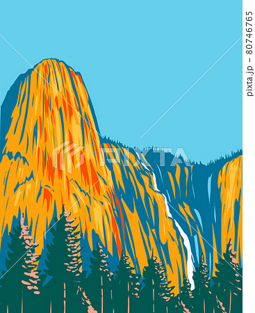 Sentinel Falls and the Giant Monolith Sentinel Rock Residing Within Yosemite National Park California USA WPA Poster Art Sentinel Falls and the Giant Monolith Sentinel Rock Residing Within Yosemite National Park California USA WPA Poster Art 80746765