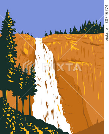 Nevada Falls on Merced River Below Granite Dome Liberty Cap West of Little Yosemite Valley Within Yosemite National Park California USA WPA Poster Art Nevada Falls on Merced River Below Granite Dome Liberty Cap West of Little Yosemite Valley Within Yosemite National Park California USA WPA Poster Art 80746774