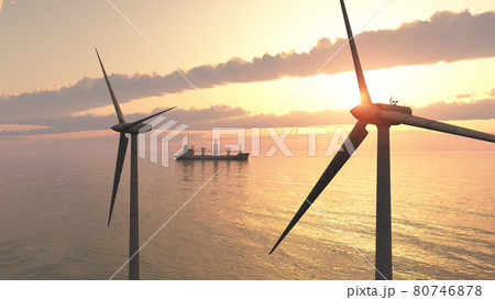 Offshore wind turbines at sunset 80746878