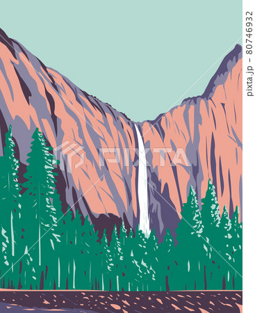 Bridalveil Fall the Most Prominent Waterfalls in Yosemite Valley Within Yosemite National Park California USA WPA Poster Art Bridalveil Fall the Most Prominent Waterfalls in Yosemite Valley Within Yosemite National Park California USA WPA Poster Art 80746932