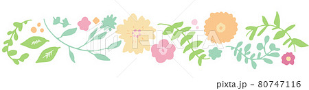 手書きタッチの草木と花 草木と花のベクターイラスト 花柄のライン のイラスト素材
